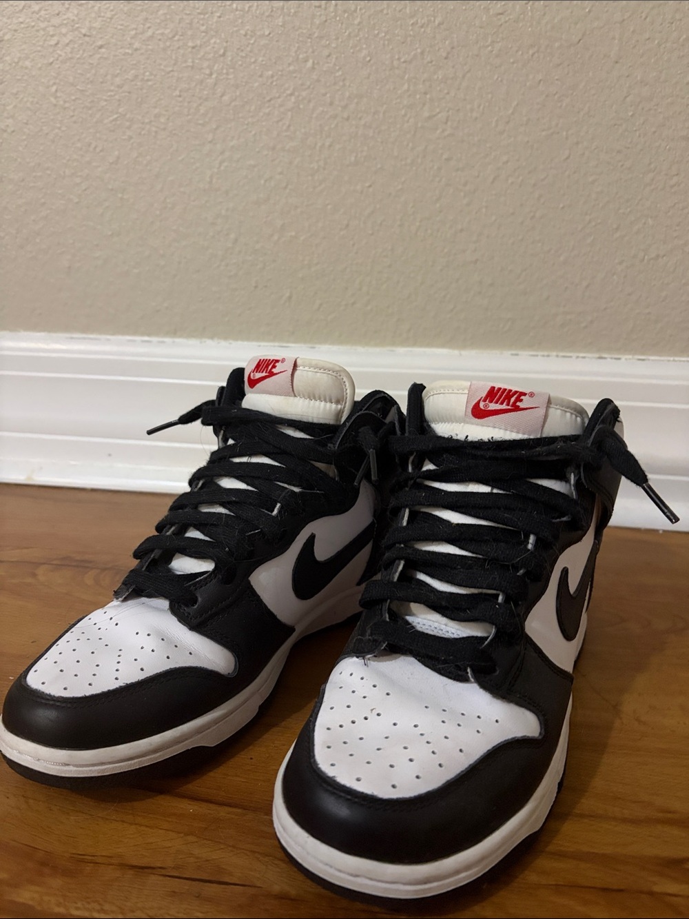 Nike Black & White High-Top Pandas with Red Logo